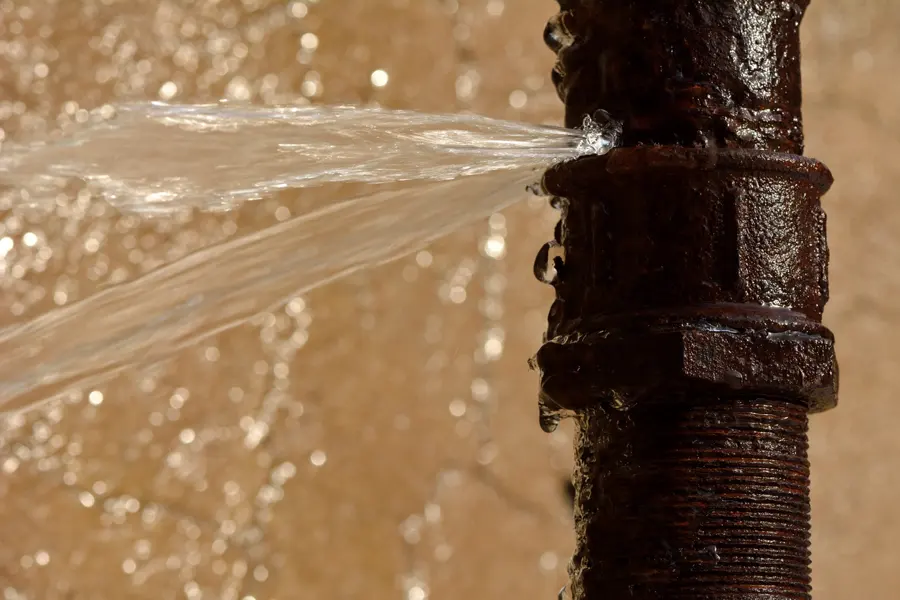A burst copper supply line spraying water in an Arlington, TX home