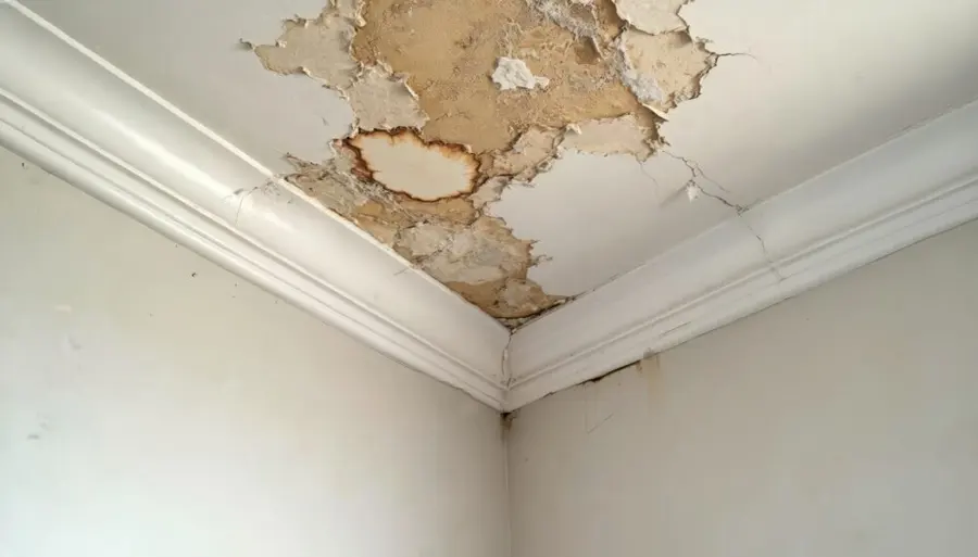 A water-stained ceiling from a leak in an Arlington, TX home